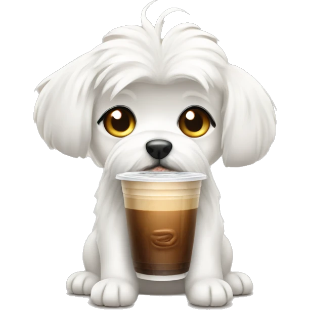 Maltese dog with iced coffee emoji