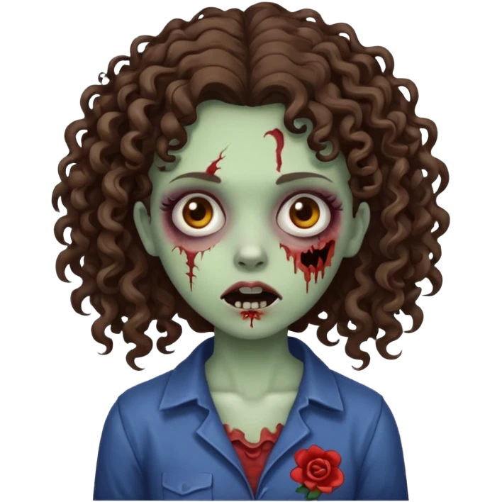 Zombie girl brunette curly hair emoji