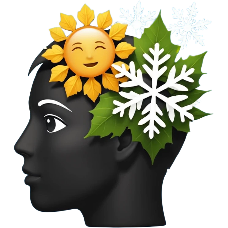 silhouette of a head with seasonal icons (leaf, snowflake, sun, flower) emoji