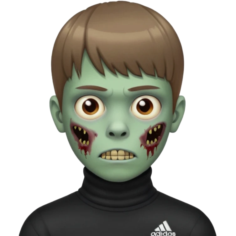 Crie um emoji de um menino com o cabelo castanho claro com uma franja reta e o corte low fade zumbi blusa de gola alta da adidas emoji