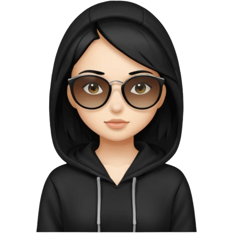 Girl wearing a hoodie with black hair and sunglasses emoji