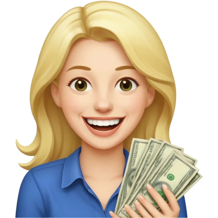 laughing woman holding lots of money emoji