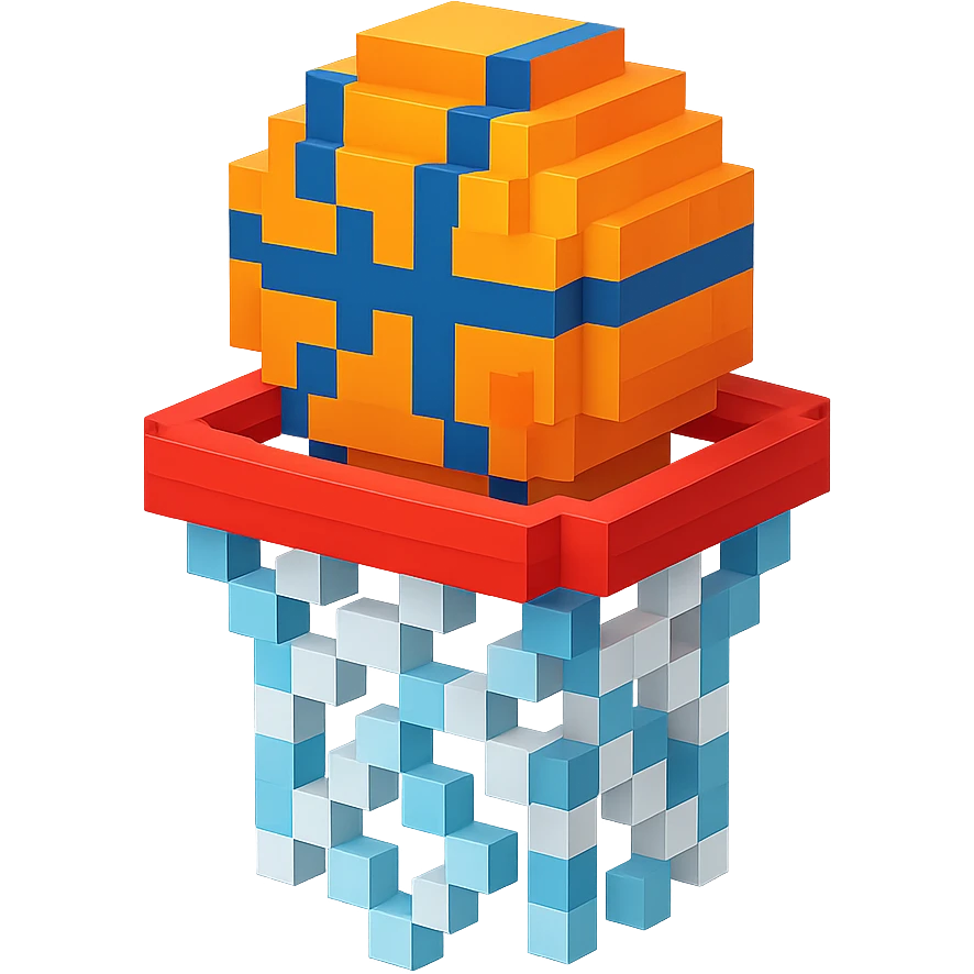 Voxel-style basketball in a net, variation 5 emoji