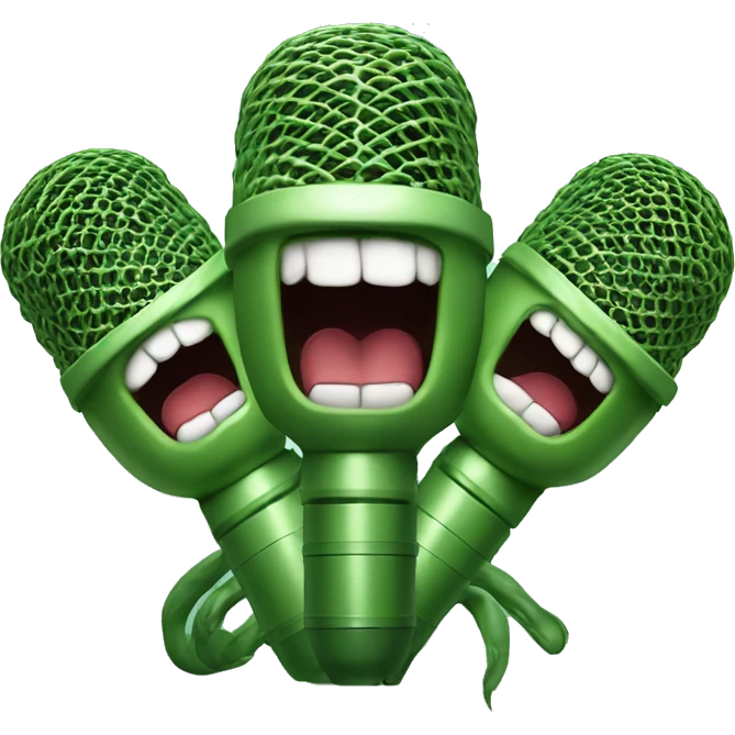 three-headed hydra holding a shure sm58 microphone in its paws emoji