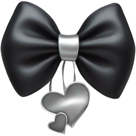 black bow with a silver heart bow in the center emoji