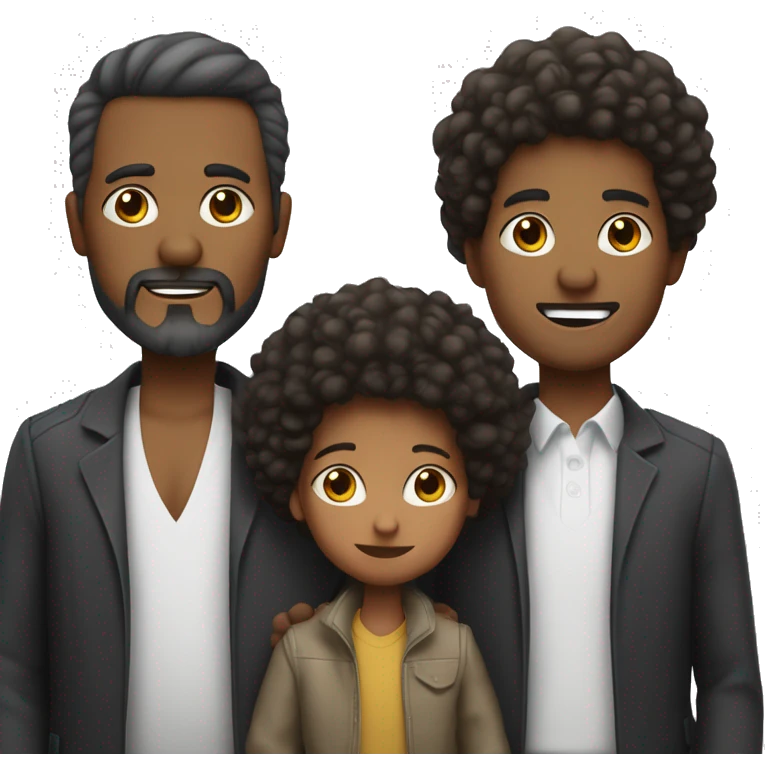 sin barba una familia solo con un padre y dos hijos, un hijo mayor que el otro afro. emoji