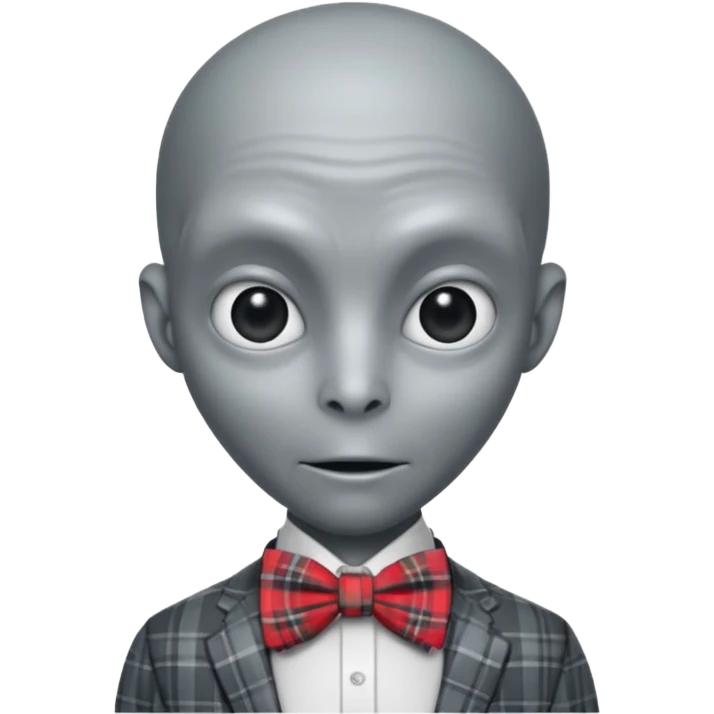 Gray alien with plaid bowtie emoji