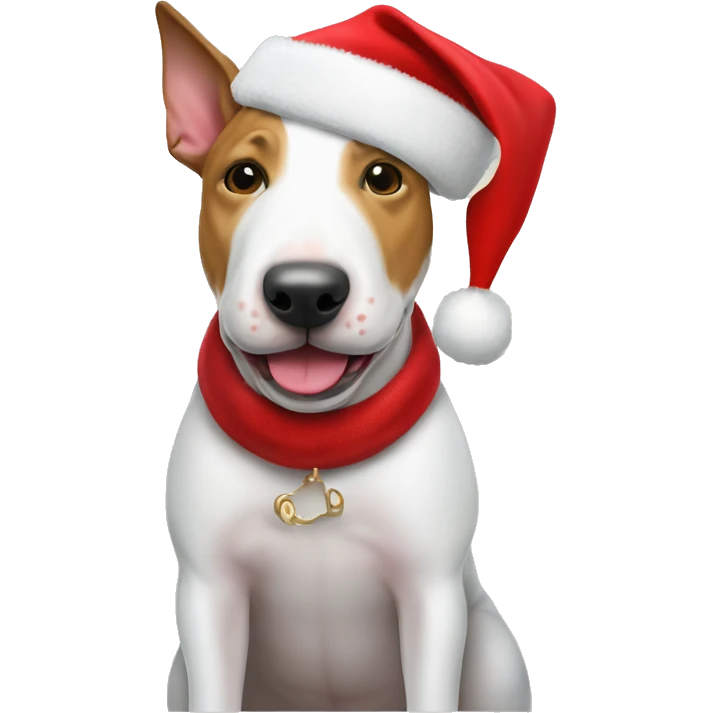 Bull terrier with Santa hat emoji