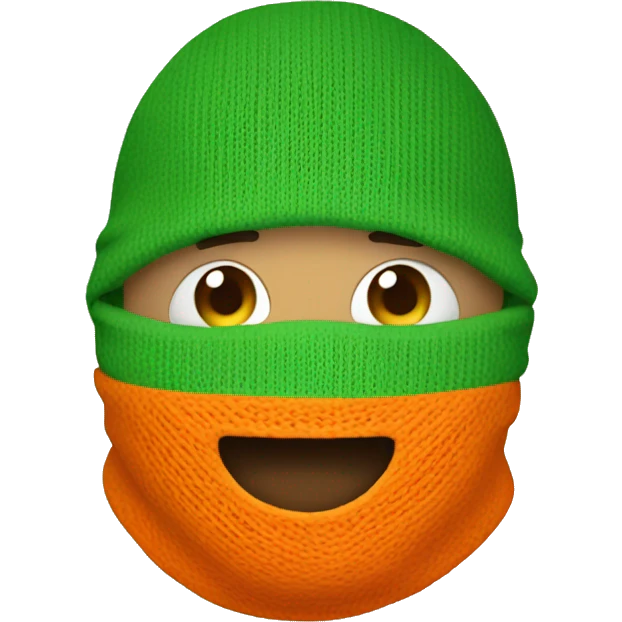 a smily emoji with a green, white and orange balaclava emoji