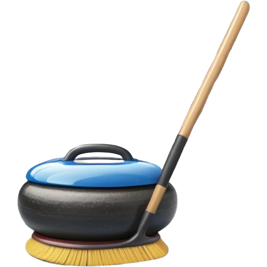 An icon showing a close-up of a curling stone sliding across the ice with a broom beside it. The scene is set in a brightly lit stadium, with detailed spectator stands in the background. Transparent background highlights the focus, skill, and atmosphere of the curling sport. emoji