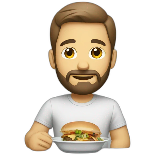 man with beard eat lunch emoji
