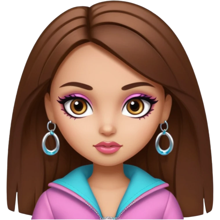 girly bratz baddie, beautiful eyes, eyeliner, medium length straight brown hair emoji