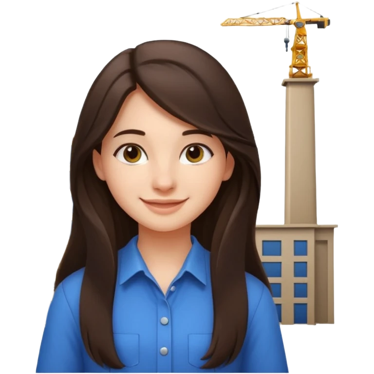 girl architect - brunette - 20 years old cute pose - long hair girl without eye glasses. pretty girl emoji