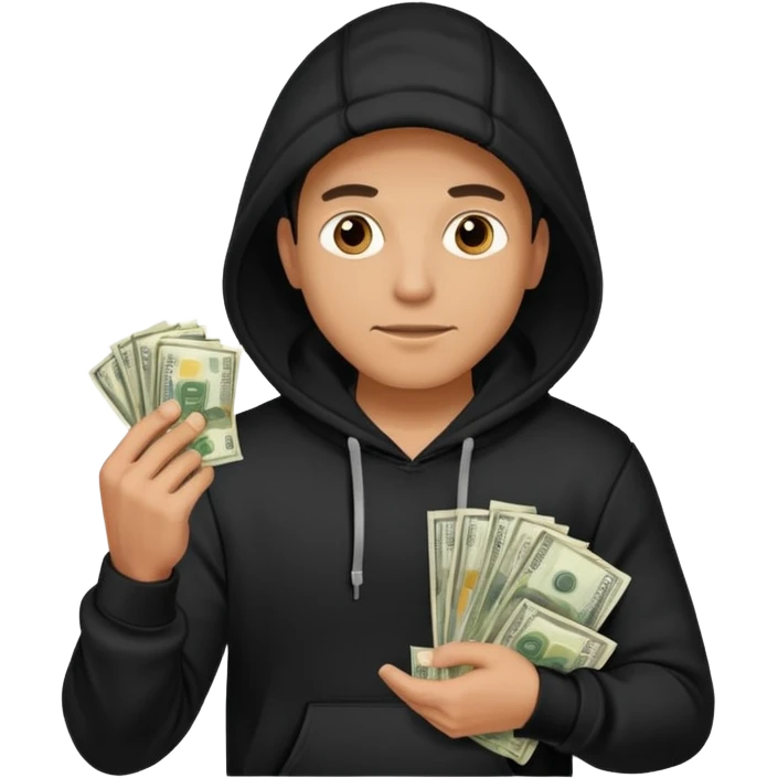 Man in hoodie with money in his hands emoji
