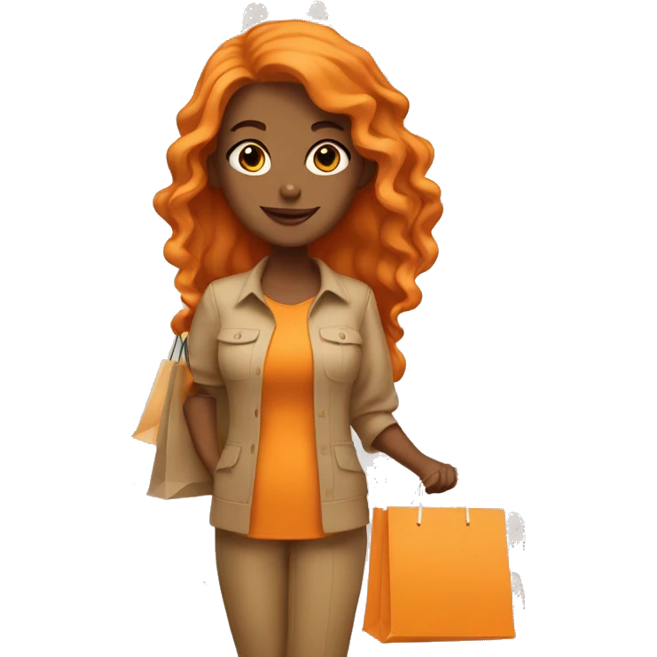 Tan girl with long orange hair holding shopping bags emoji