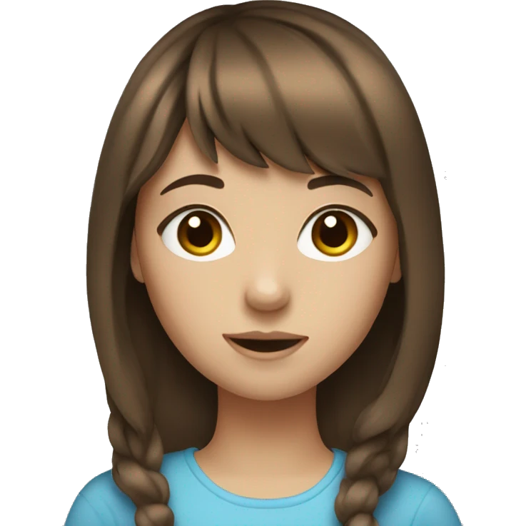 girl with brown hair, bangs and blue eyes  emoji