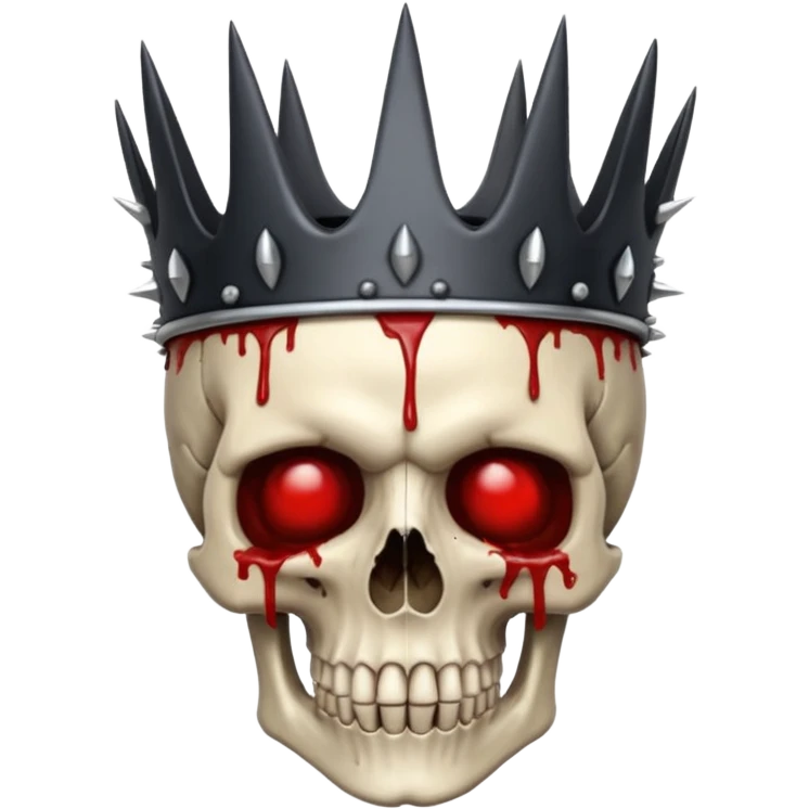 Human skull crowned with iron thorns, blood-soaked, dark medieval gothic emoji