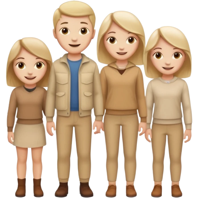 4 white girls and 2 white boys in beige clothes smiling  emoji