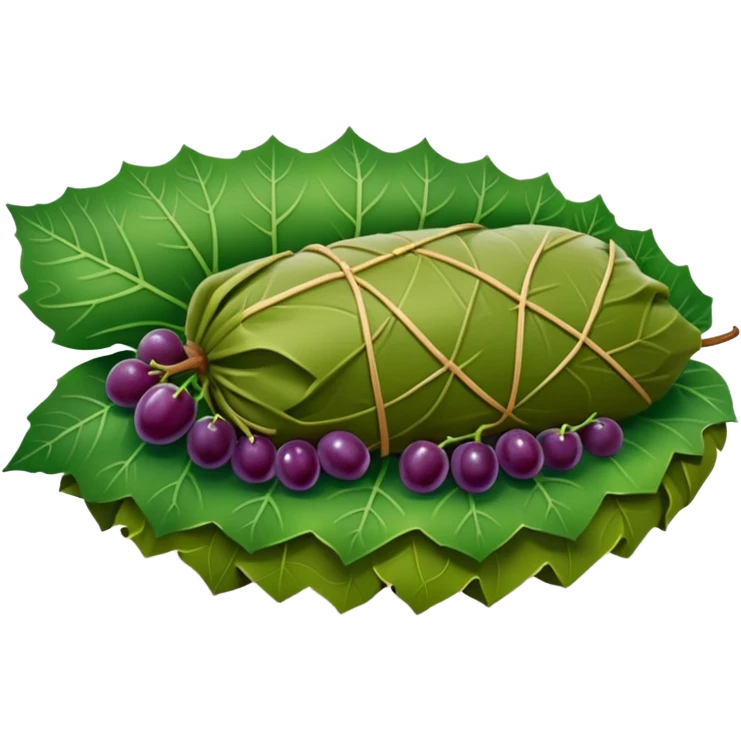 single Turkish dolma wrapped in grape leaf, cut open to show rice filling emoji