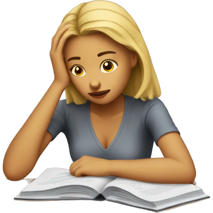 a woman who is sad and studying for college emoji
