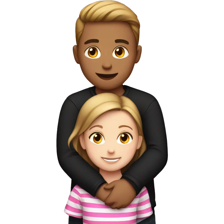 Girl in pink stripe shirt hugging boy in black tshirt emoji