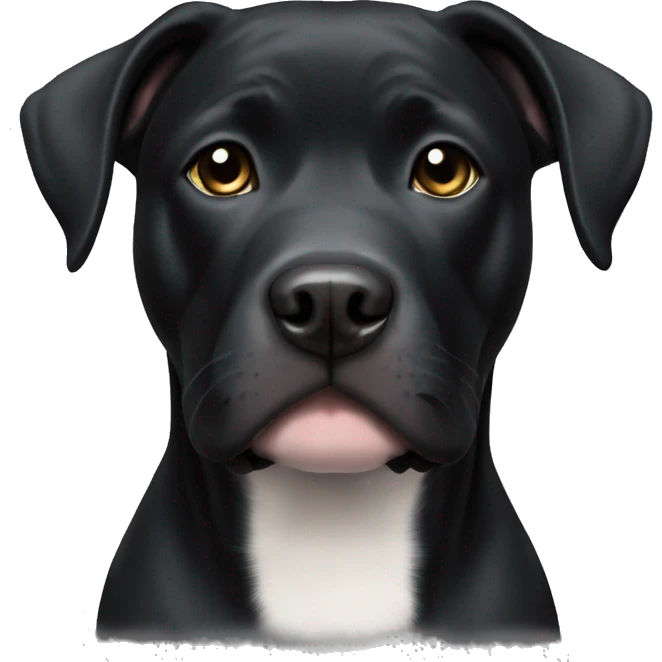 Black pitbull lab mix with white patch on chest emoji