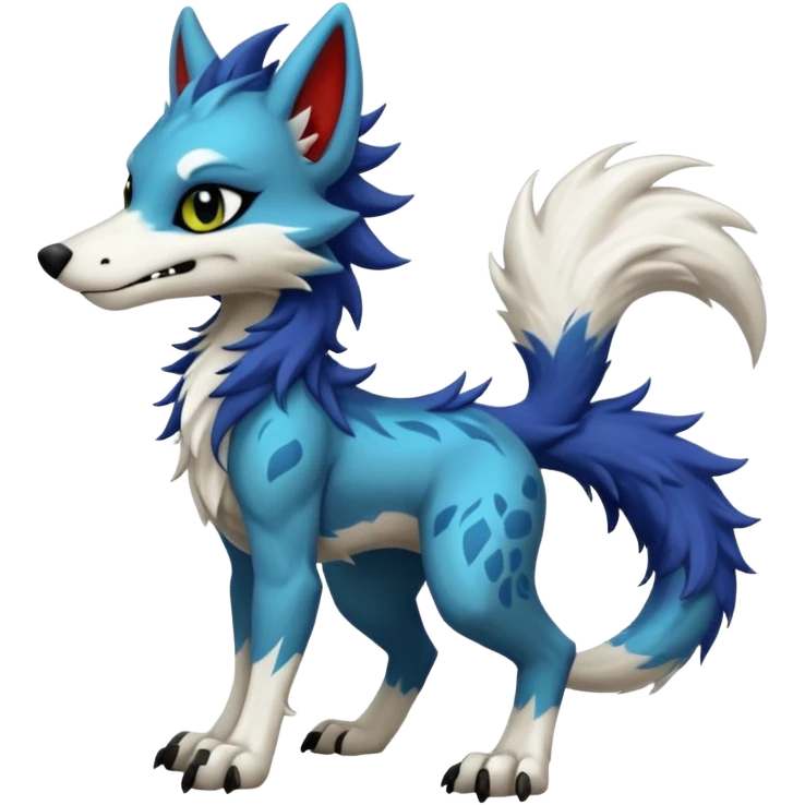 Cool randomly-colored chibi furry anthropomorphic fantasy-Sergal-Canine-Protogen-creature by LiLaiRa with a long tufted tail with edgy markings (full body) emoji
