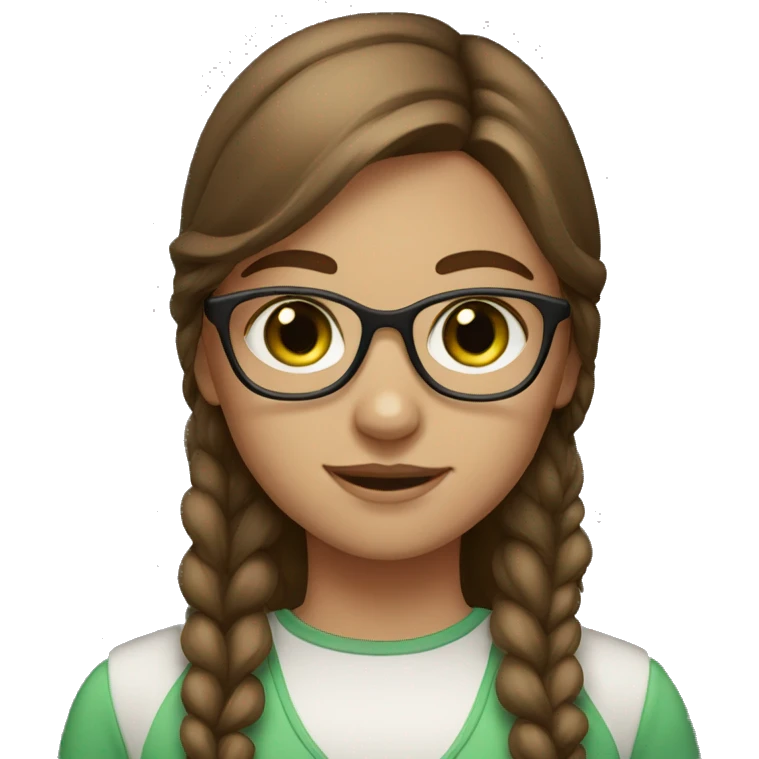 Fair skin girl with green eyes, brown hair, and glasses  emoji