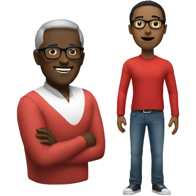emoji black man with glasses wearing red shirt glasses standing next to white eoman emoji