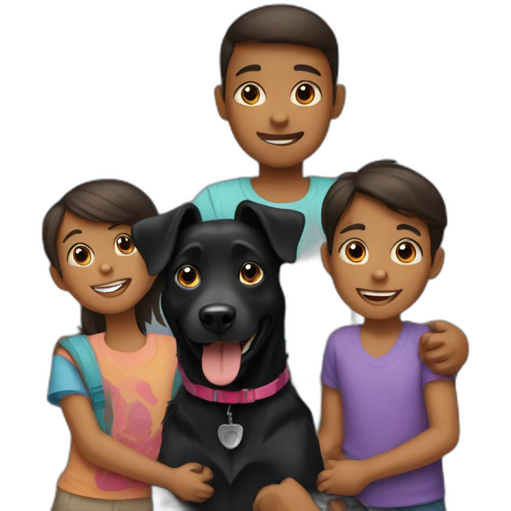 Black dog with kids emoji