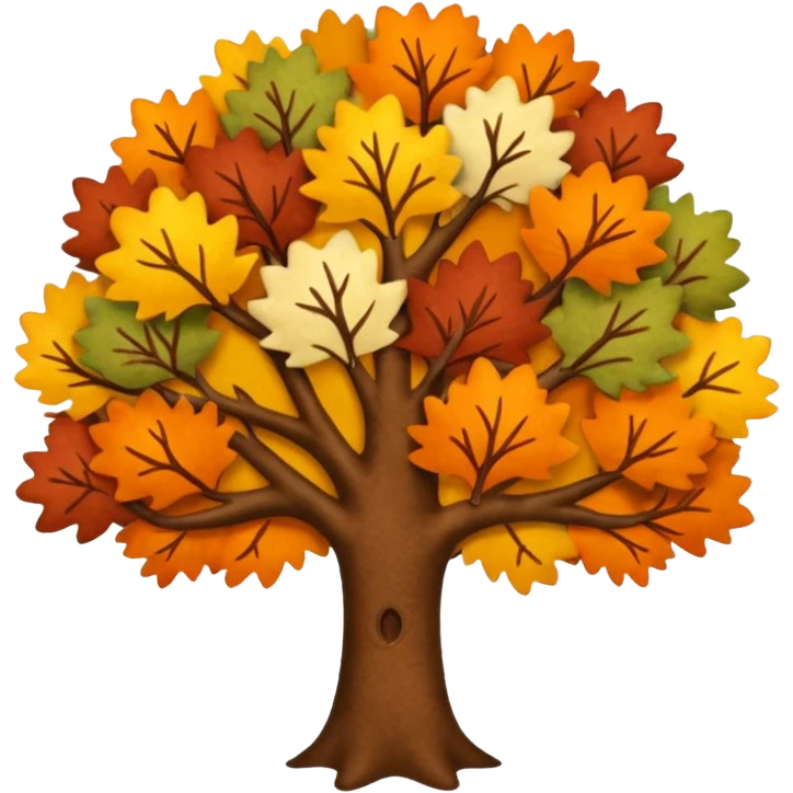 Fall tree with beautiful autumn colors, felt texture, scrapbooking emoji