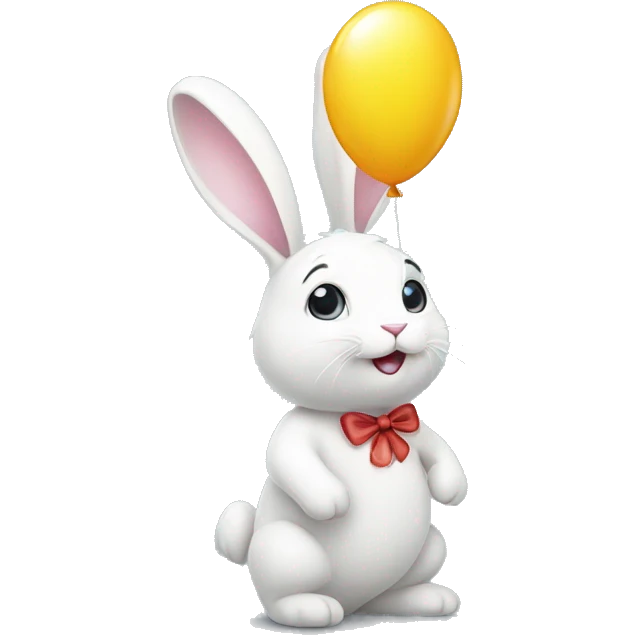 White Bunny with one balloon  emoji