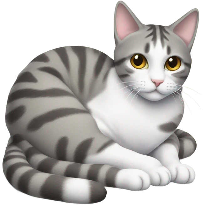 gray and white tabby cat laying down emoji