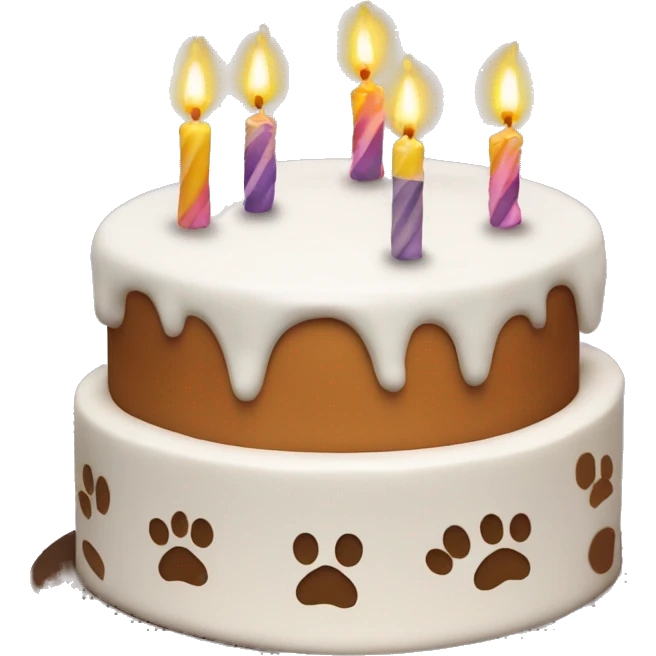 Paw print birthday cake with three candles emoji