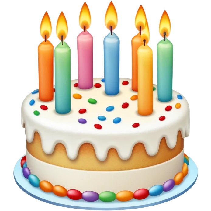 Birthday cake with candles and celebration emoji