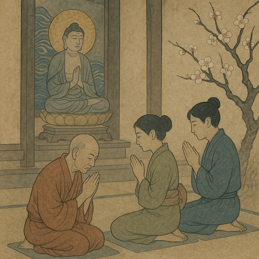 people praying in a Buddhist temple emoji