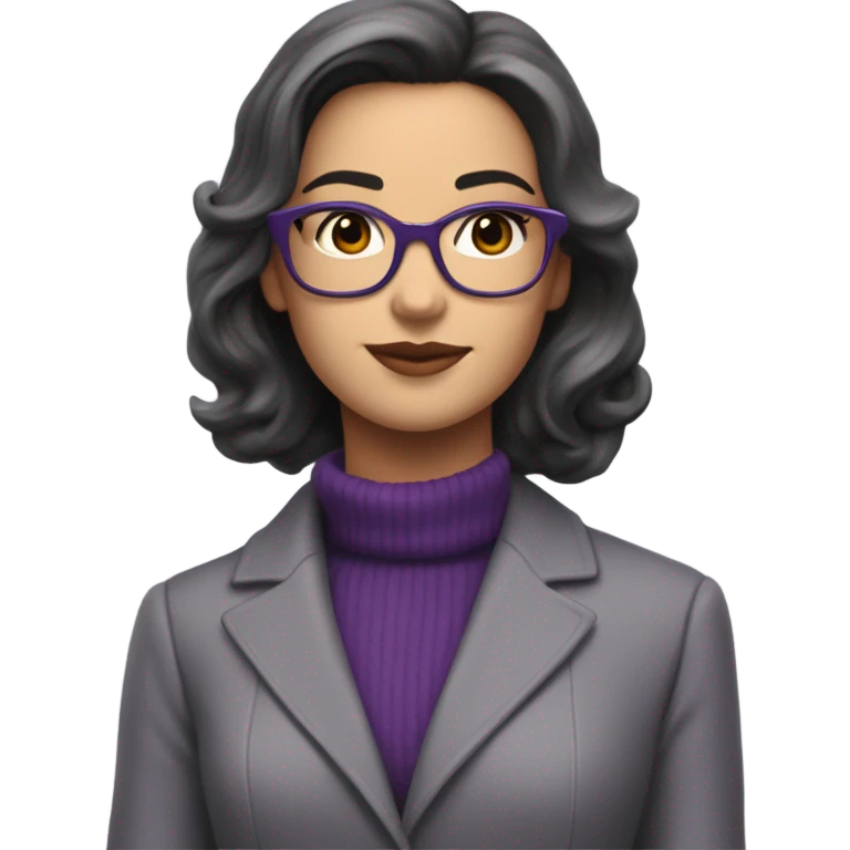 Full torso of Tv show young Diana Prince wearing grey suit with purple turtleneck and eyeglasses  emoji