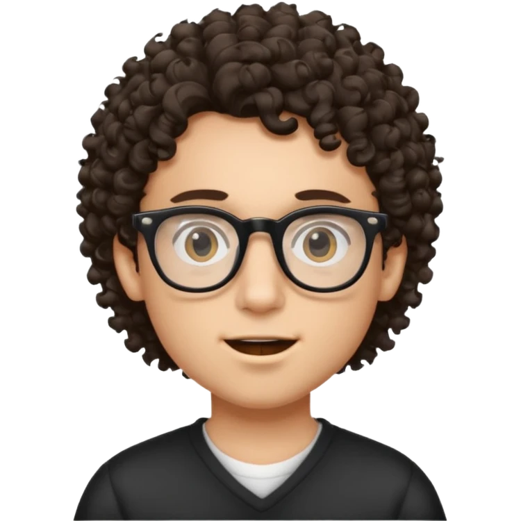 faça um garoto com cabelo tamanho médio cacheado, com óculos e grills preto. emoji