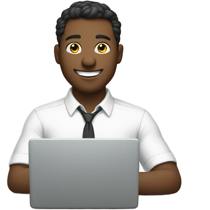 man in white button-down shirt typing and smiling emoji