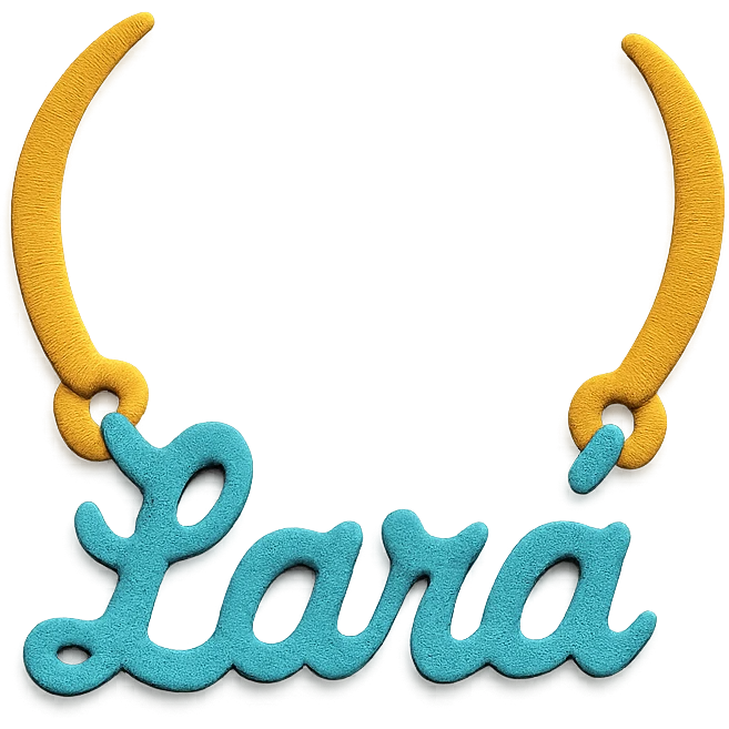 necklace in paper craft style with the text 'Lara' emoji