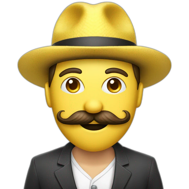 Un homme avec une frange une grosse bouche avec une moustache dans un costume de banane emoji