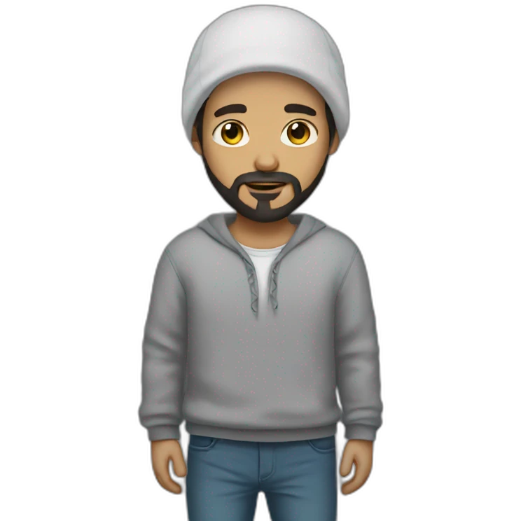 young white artist with black beard with baggy clothes emoji