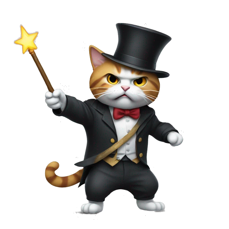 Angry magician cat with a wand in his hand emoji