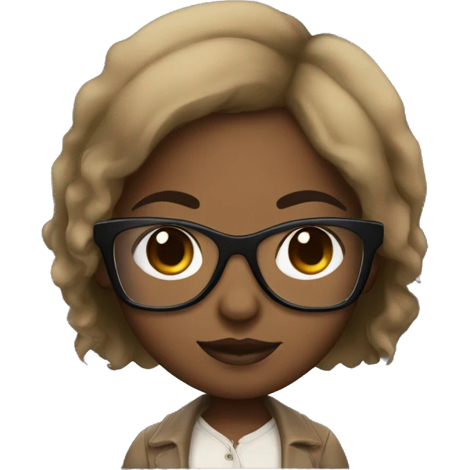 Black chibi woman brown skin with glasses emoji