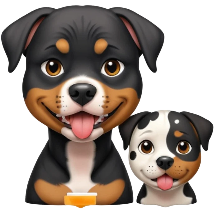 Pitt bull rottweiler white muzzle with black spots tongue out next to one older woman with short silver hair emoji