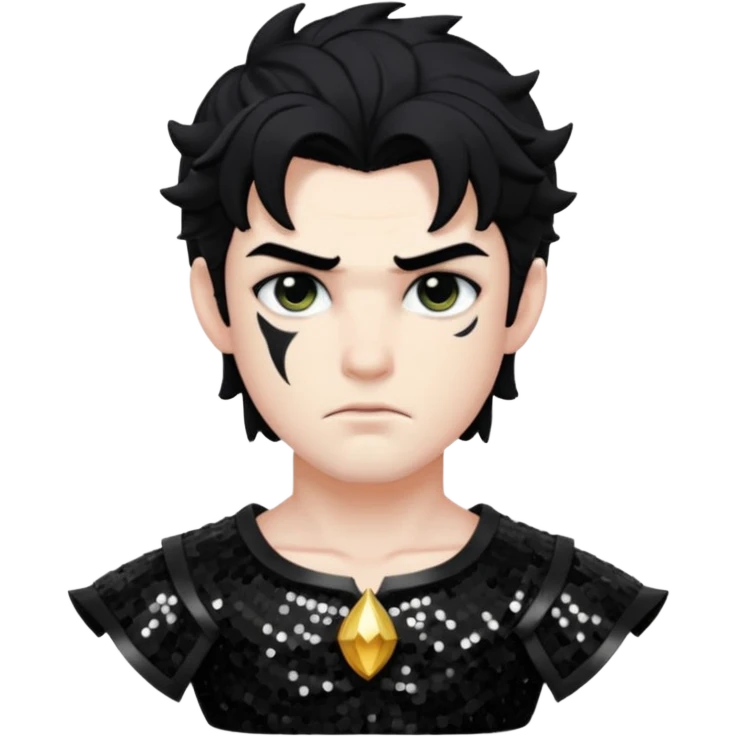 Cronus from Mythology with black hair, black sequin outfit emoji