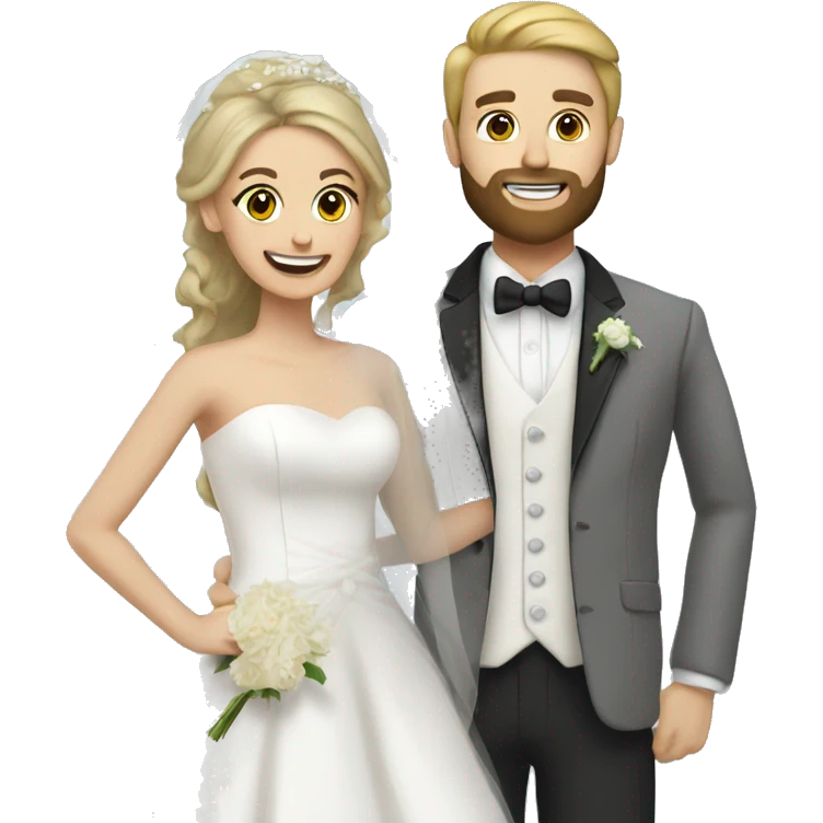 Brunette bride and blond hair with beard groom posing together emoji