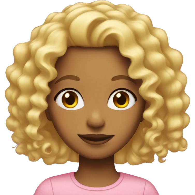 Girl with blond curl Hair wear pink emoji