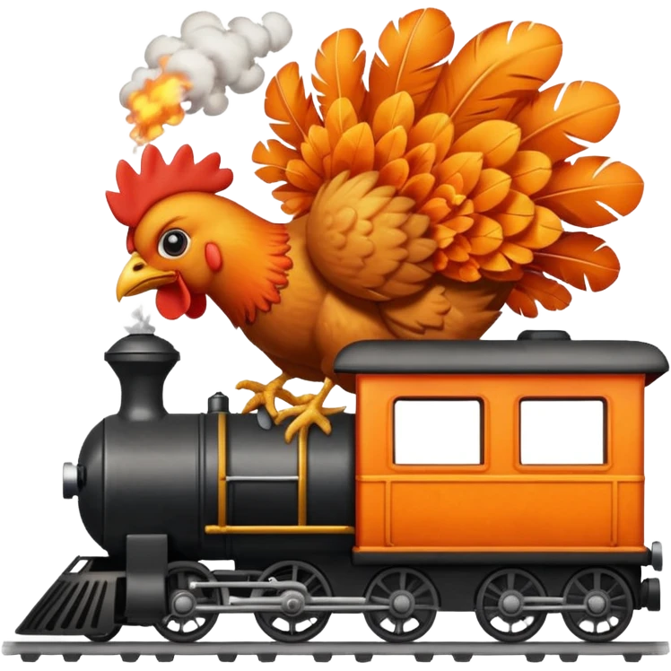 Chicken eating a train while the chicken is exploding emoji