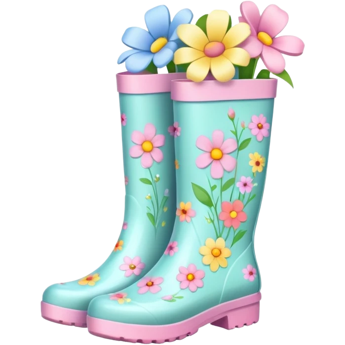 Pastel rain boots with flowers on them emoji